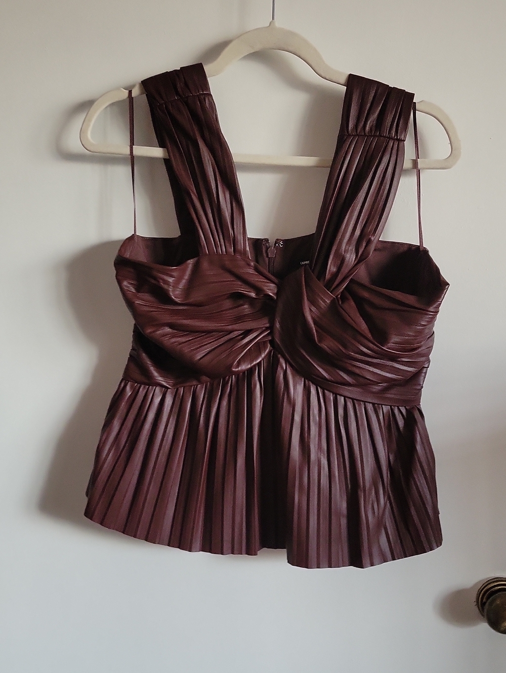 Express Brown Faux Leather Pleated Twist-Front Camisole